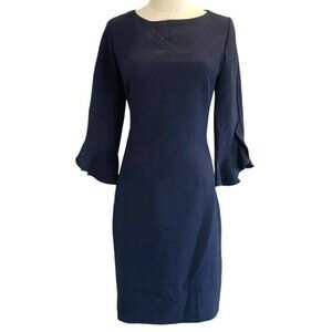 Karl Lagerfeld Tulip Sleeve Round Neck Admiral Blue Knit Sheath Dress Size 6
